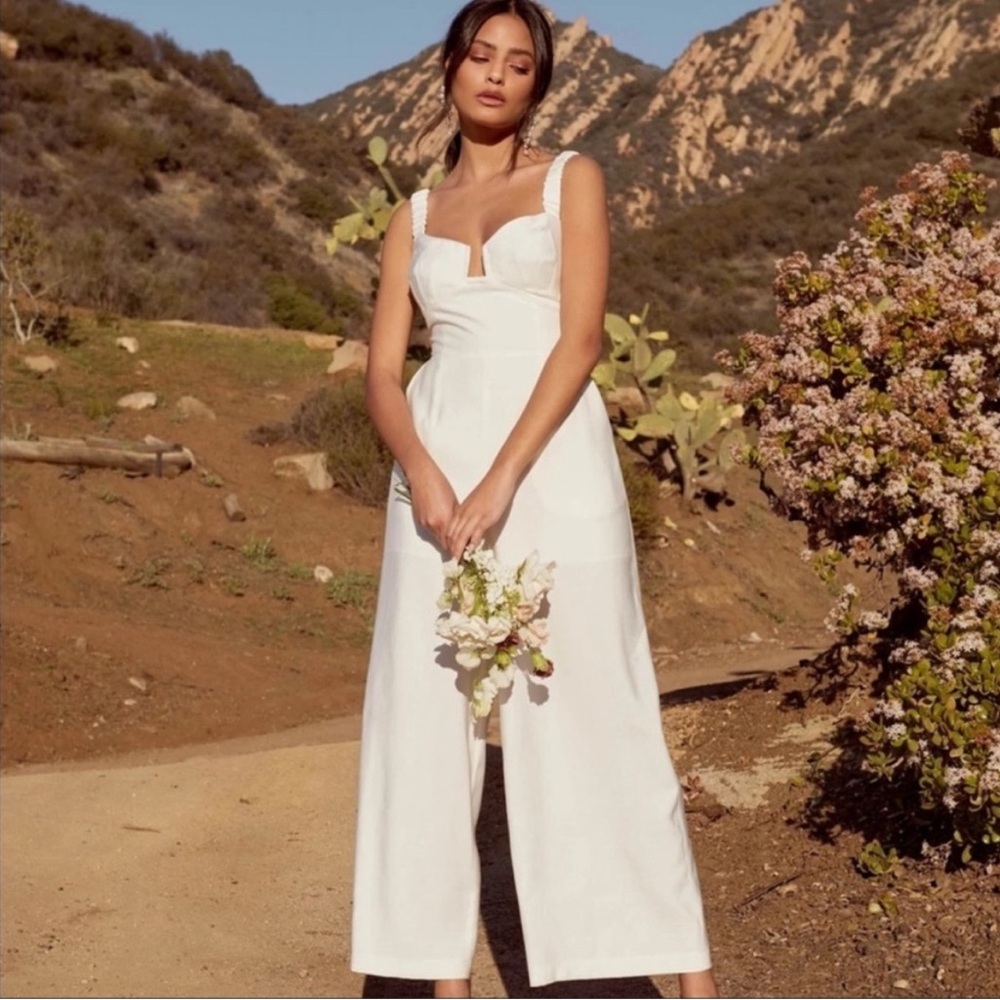 Astr White Jumpsuit with Square Neckline